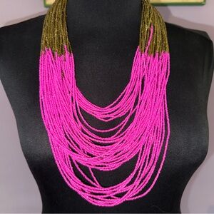 Vintage Pink and Gold Multi Strand Beaded Necklace
